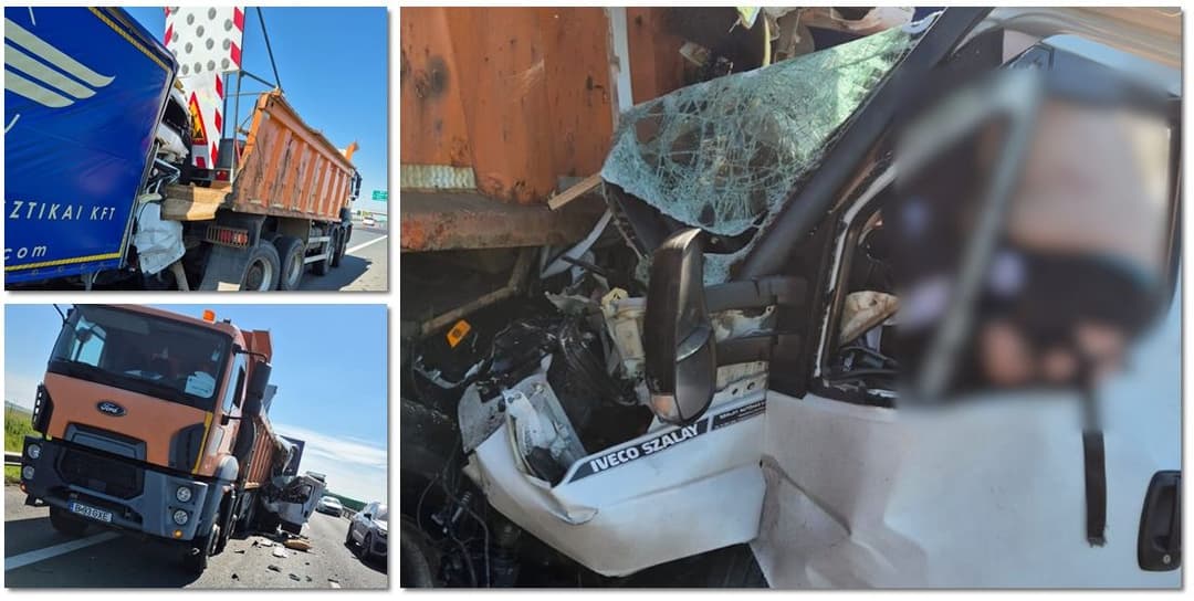  Impact devastator pe Autostrada Lugoj-Timișoara între o autoutilitară și o basculantă. Vezi fotografiile!