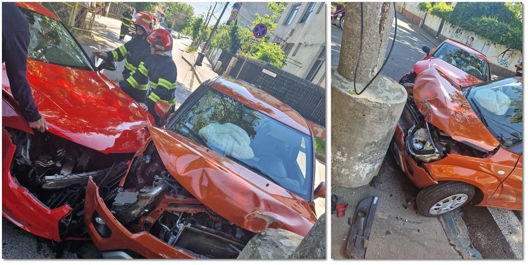  Mașina s-a izbit de un stâlp. FOTO și detalii despre incident!