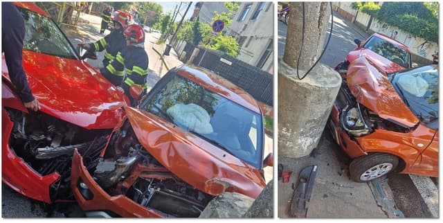  Mașina s-a izbit de un stâlp. FOTO și detalii despre incident!