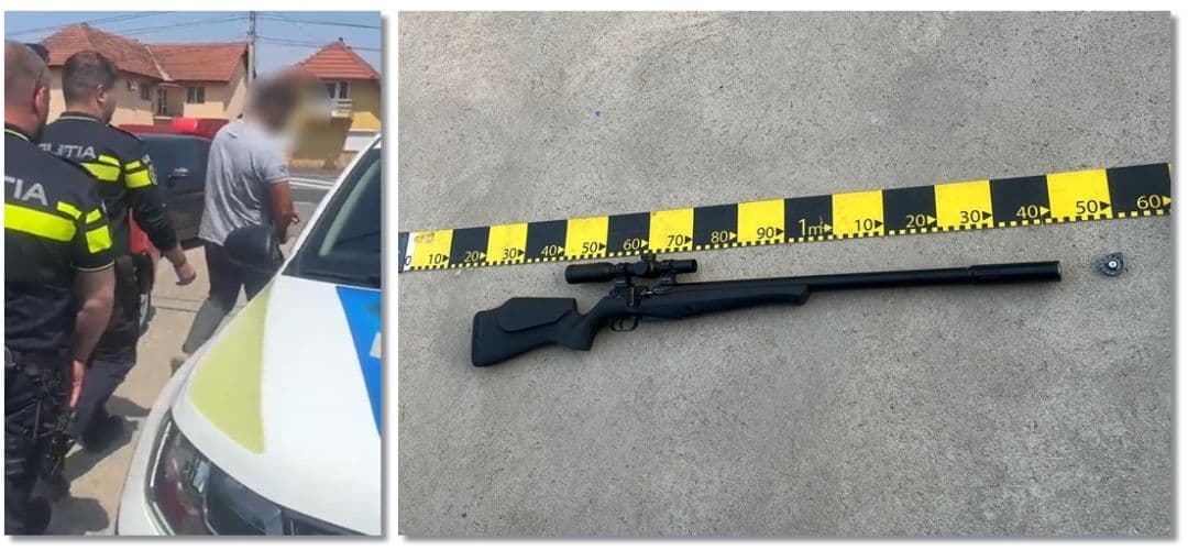 Incident ca-n filmele western! Un bărbat trăgea iresponsabil cu pușca lângă Timișoara și a pătruns înarmat într-o curte. Video șocant!
