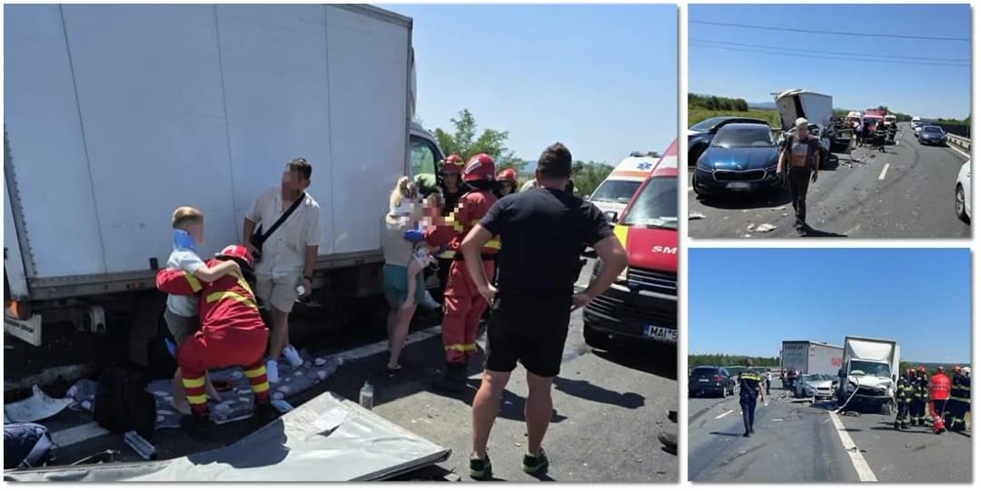 Impact Major pe Autostrada Vestului la Margina, Timiș – 5 Mașini, un TIR și o Camionetă Implicate, 11 Persoane Afectate