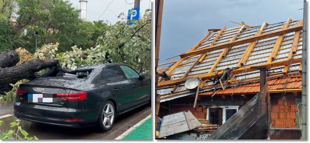 Acoperiș Prăbușit Rănește Copil de 10 Ani. Copaci Uprootați de Vânt, Peste Mașini în Timișoara și Județ. VIDEO