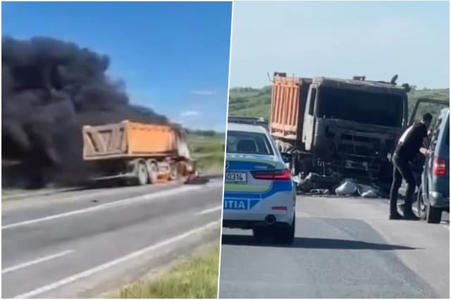  Moartea unei femei după coliziunea motocicletei cu o autoutilitară, urmată de incendiu devastator