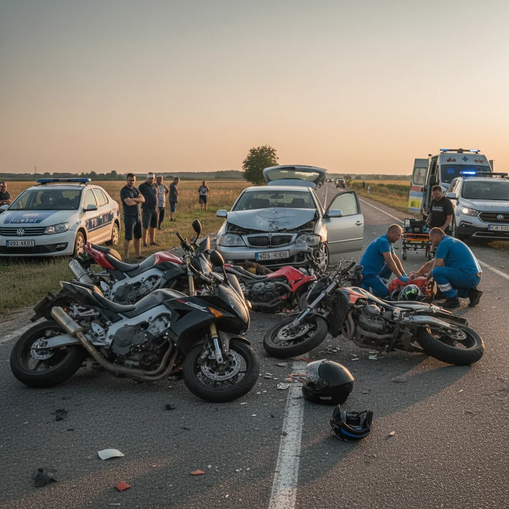Accident grav la Timișoara: 5 motociclete și o mașină implicate