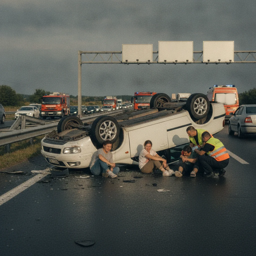 Accident pe A1 Timișoara-Arad: Trei răniți, mașină răsturnată