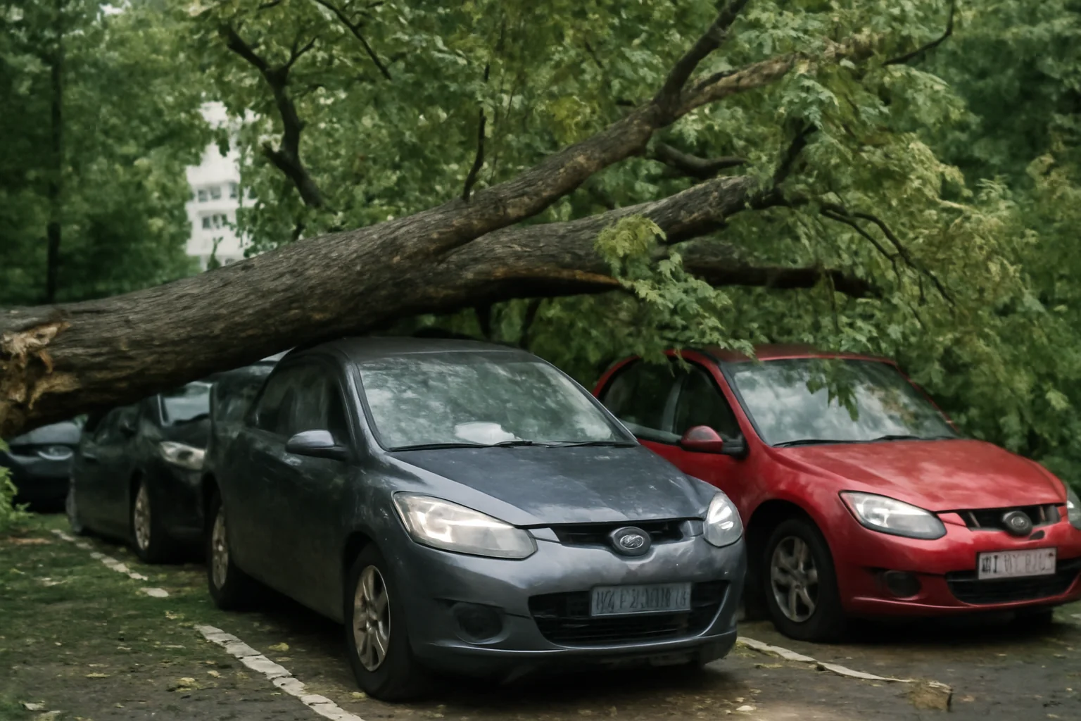 Copac căzut distruge mașini într-o parcare din Timișoara - Imagini video dramatice!