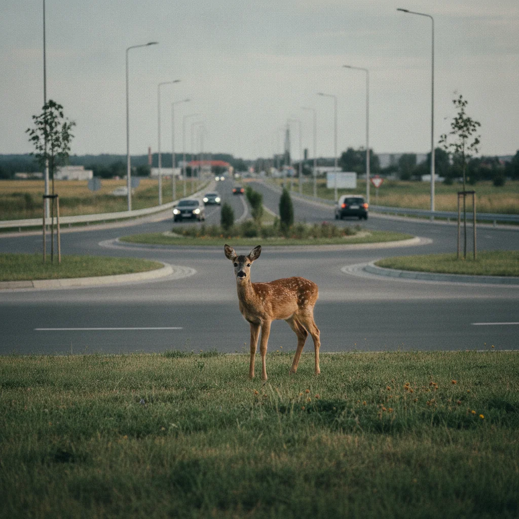 Doi pui de căprioară, fotografiați pe șosea lângă Timișoara