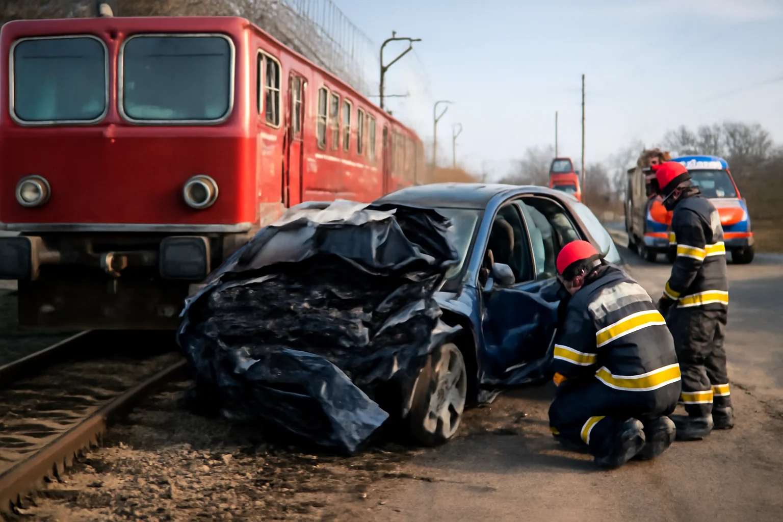  Două Vieți Pierdute în Coliziunea Dintre Tren și Mașină, Intervenție de Urgență a Pompierilor pe DJ 609B