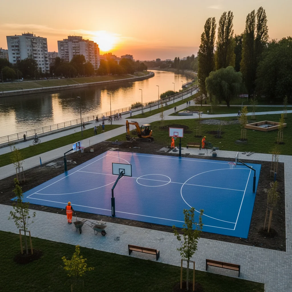 FOTO. Primăria începe lucrările la un teren modern de baschet pe malul Begăi