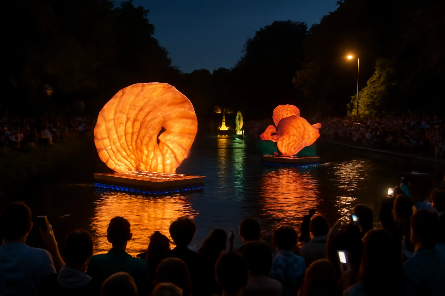Mii de timișoreni fascinați de spectacolul Acqua Forte Parade pe Bega, într-o seară magică la Flora