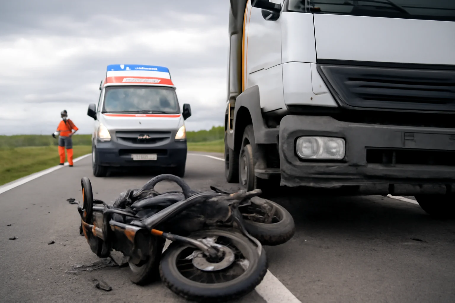 Mopedist de 68 ani, accidentat de camion pe DN6 lângă Lugojel, transportat de urgență cu ambulanța. Accident grav în Timiș.