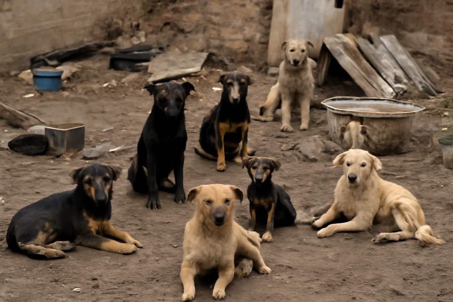 Opt câini salvați de polițiști din condiții mizerabile în Ficatar, Timiș; preluați de o asociație de protecție a animalelor