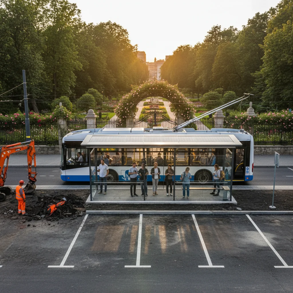Stație nouă de troleibuz amenajată în fața Parcului Botanic, dispar câteva locuri de parcare