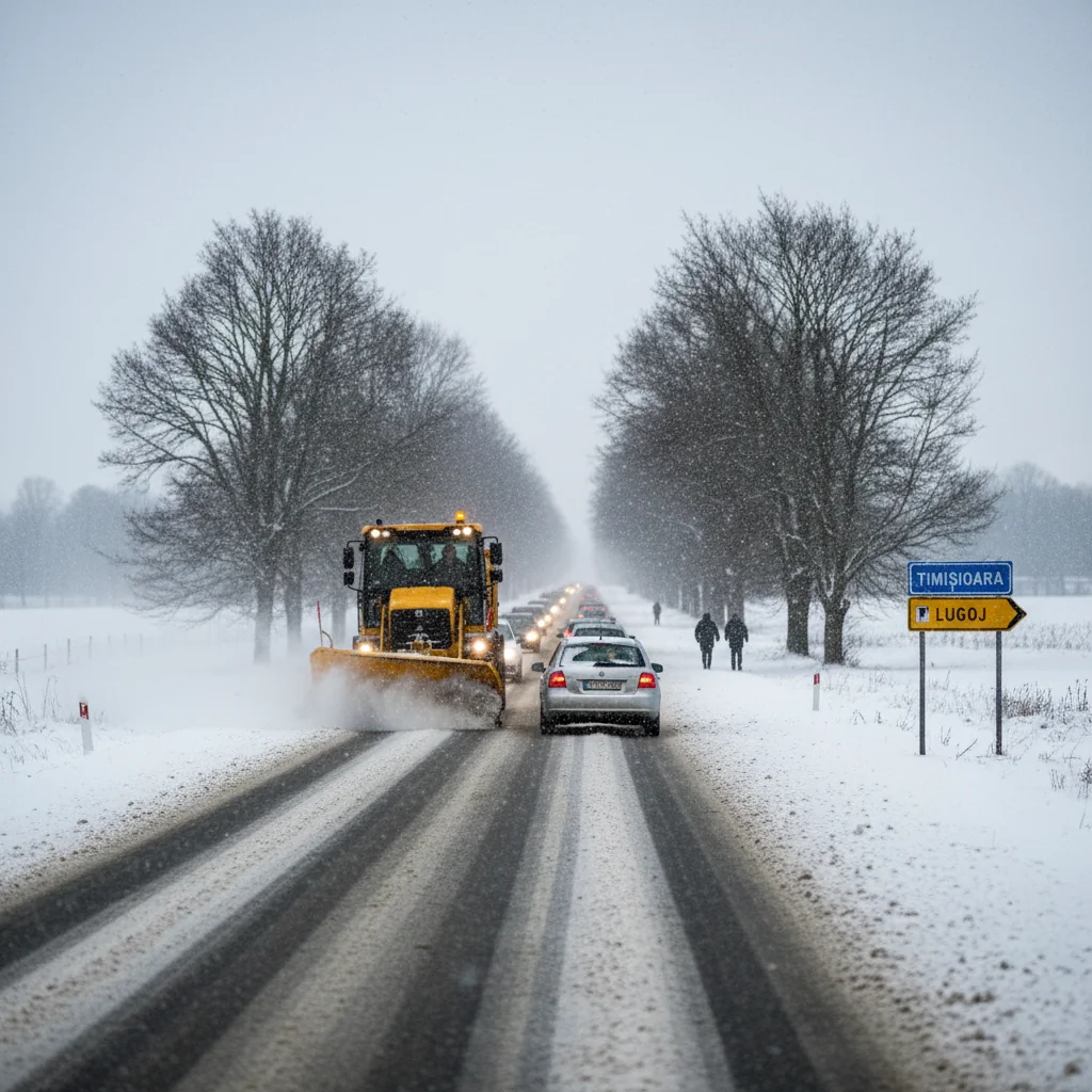 Trafic rutier în condiții de iarnă la Timișoara și în vestul țării pe 8 ianuarie 2026