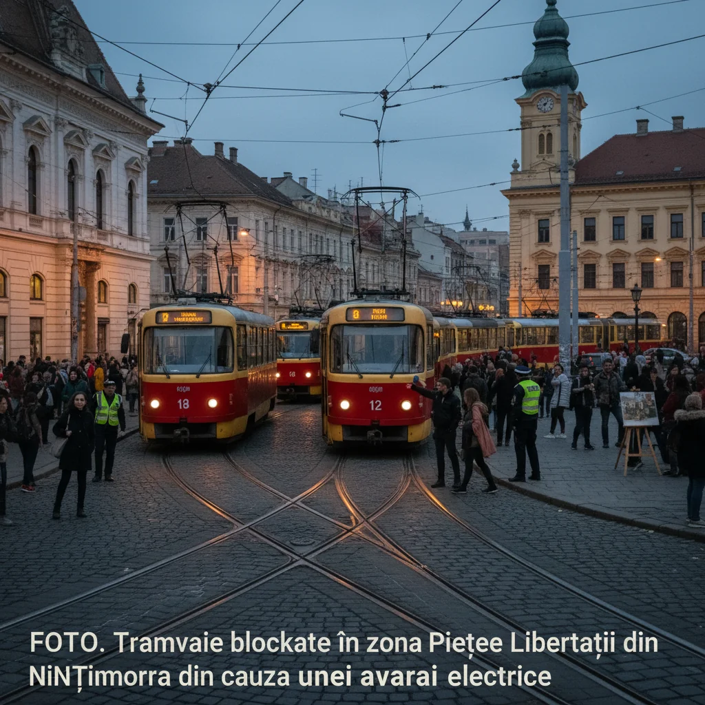 Tramvaie blocate în zona Pieței Libertății, Timișoara, din cauza unei avarii electrice